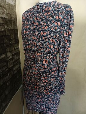 Rebecca Taylor Navy Dress with Coral and White Floral Print Smocked Waist Dress